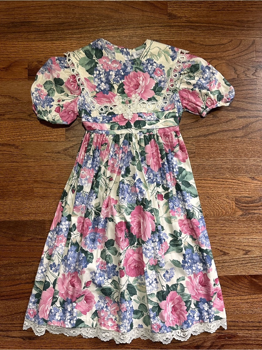 VTG 90's Bonnie Jean Girls Size 8 Floral Cottagecore Dress Purple Pink Lace USA